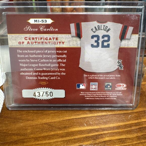 2003 TIMELESS TREASURES STEVE CARLTON AUTO 2 COLOR PATCH PRIME INK 43/50 - Picture 2 of 2